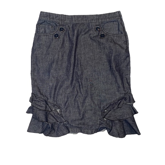 Anthropologie Pilcro SIDEWISE Tiered Ruffle Dark Wash Denim Pencil Skirt Size 4 - Picture 1 of 5